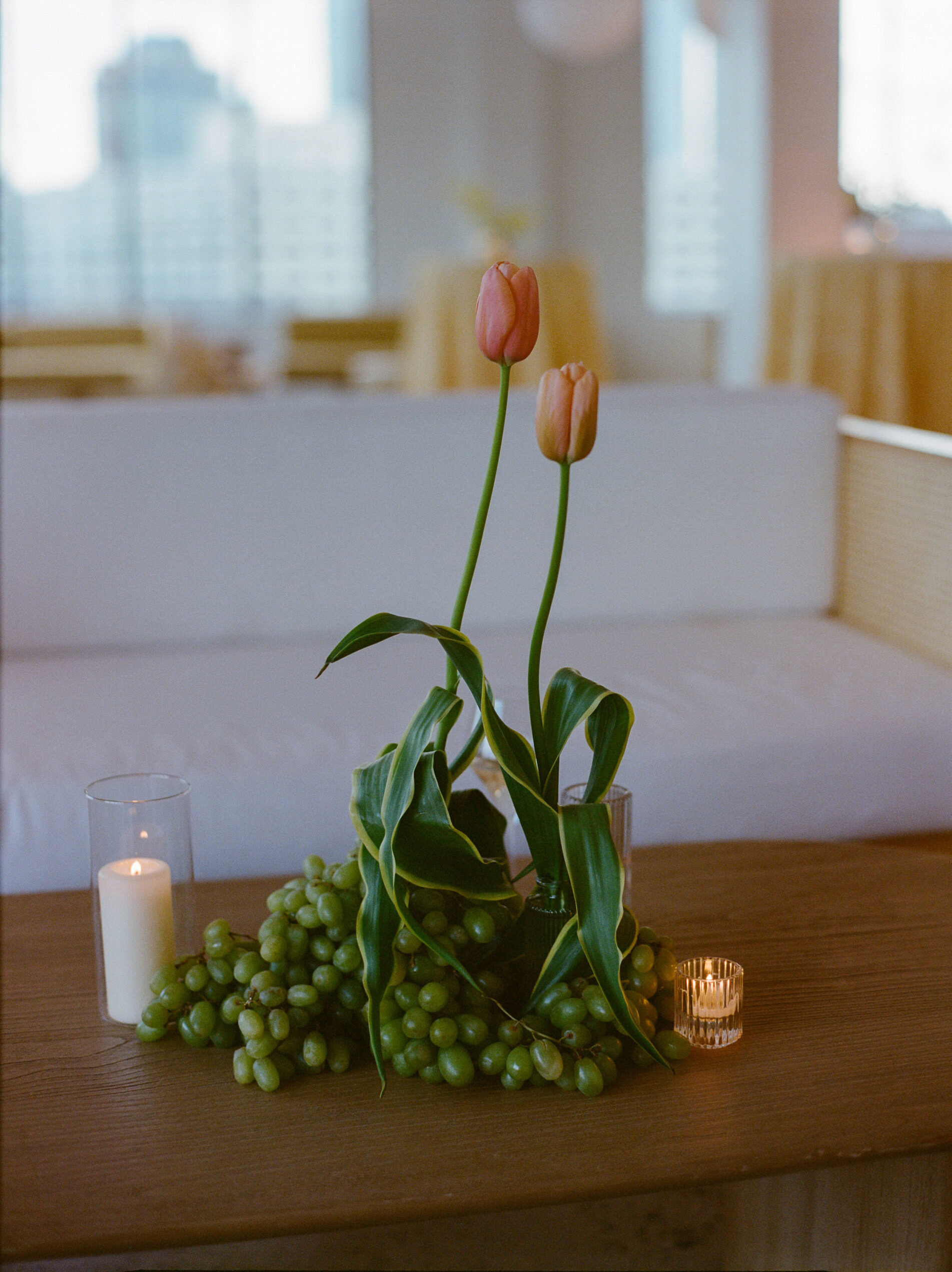 tulip and grape florals nyc wedding shot on film by parkers pictures